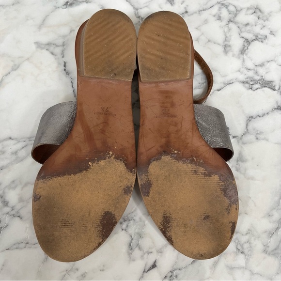 Madewell Brown Silver Leather Warren Boardwalk Sandals Block Heel Size 7.5 - Picture 9 of 9